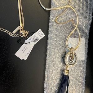 NWT WHBM Gold chain, two toned dangle with rhinestones and navy tassel